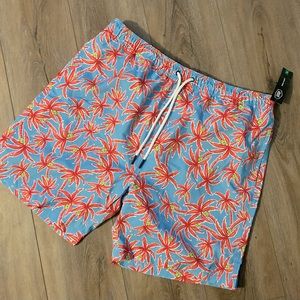Berkley & Jensen Swim Trunks Mesh Pink Palm Trees size L